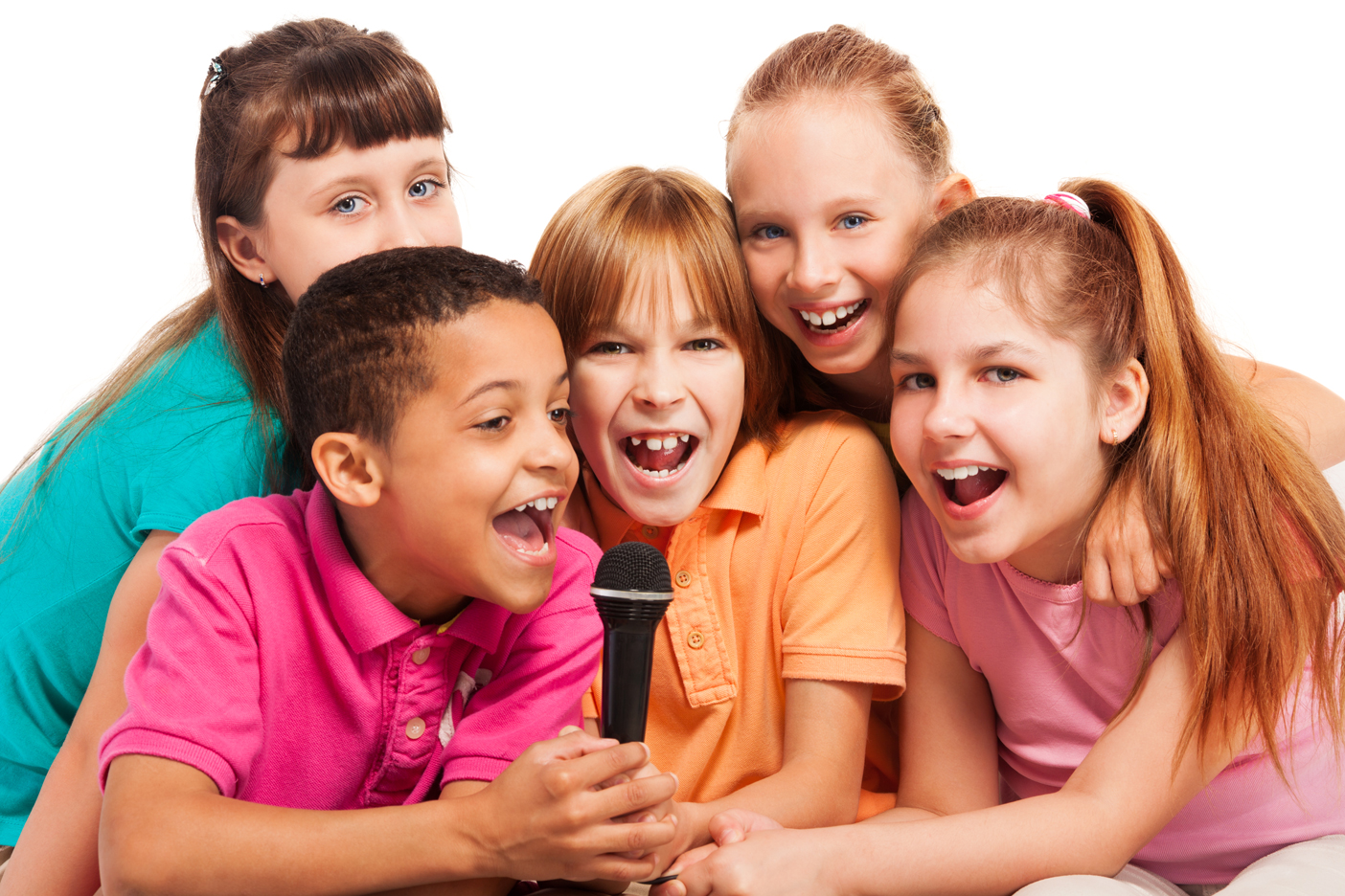 A Group of Children Singing Karaoke at a Party
